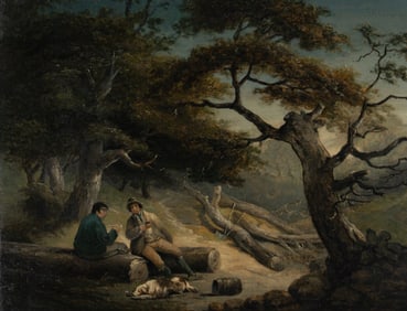 Follower of George Morland (British, 1763-1804) A Landscape with Two Figures Resting after Clearing