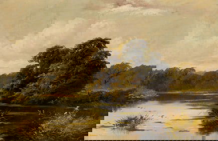 John Clayton Adams (British, 1840-1906) Angler on a Lake