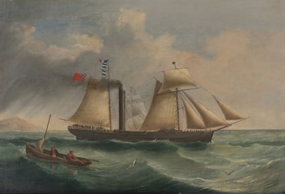 British School, 19th Century British Sail-Steam Brigantine Outward Bound