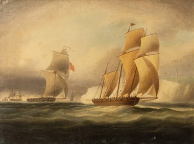 Thomas Buttersworth (British, 1768-1842) Frigates Engaged in Battle