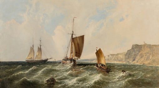 James Edwin Meadows (British, born c. 1828-1888) Coastal View and Shipping, 1863