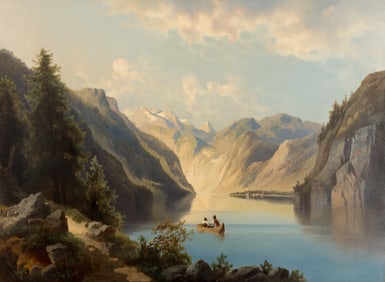 Josef Thoma the Younger (Austrian, 1828-1899) A Rowing Boat on the Königssee
