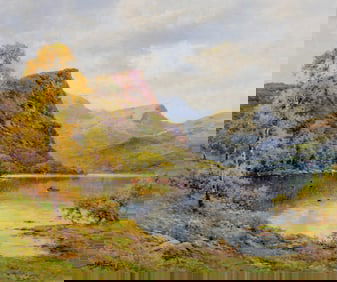 Alfred Fontville De Breanski Jr (British, 1877-1955) English Lakes, the Banks of Derwent Water