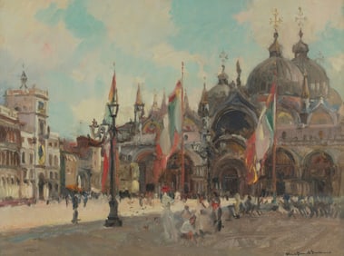 Oliver Dennett Grover (American, 1861-1927) A View of Piazza San Marco, Venice, 1913