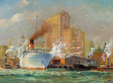 Frederick J. Hoertz (American, 1889-1978) Freighter in Dock, New York