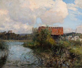 Frank Penfold (American, 1849-1921) A Cottage on the River Bank