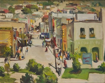 Ralph Von Lehmden (American, b. 1908) Street Scene Pachuca