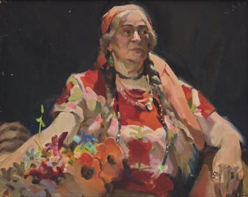 Ralph Von Lehmden (American, b. 1908) Seated Woman with Flowers