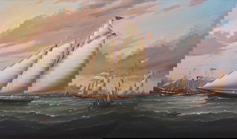 William Robert Davis (American, b. 1952) Schooner Yacht Off the Coast