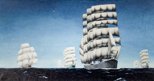 T. Lux Feininger (American, 1910-2011) The Outward Bound Fleet, 1932