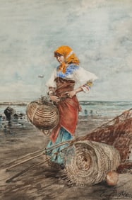 Eugen von Blaas (Austrian, 1843-1931) Gathering Cockles on the Seashore