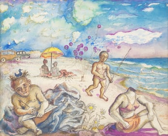 David Burliuk  (Ukrainian, 1882-1967) On the Beach, 1944
