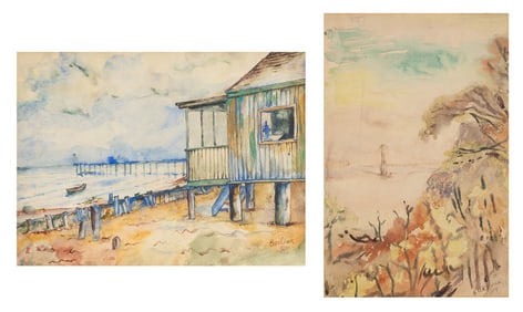 David Burliuk (Ukrainian, 1882-1967) The George Washington Bridge, New York, 1945, and  A View of