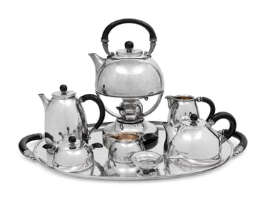A Gundorph Albertus Designed Georg Jensen Silver Eight-Piece Tea and Coffee Service