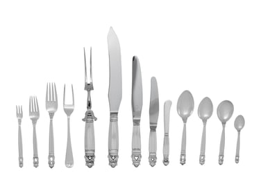 A Georg Jensen Acorn Silver Flatware Service