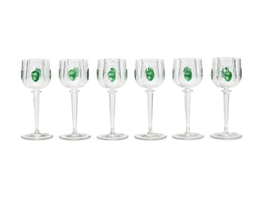 A Set of Six Rare Moser Cut  and Etched Glass Wine Stems