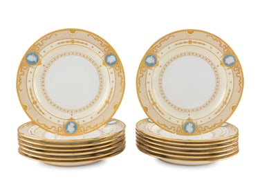 A Set of Fourteen Minton Pâte-sur-Pâte Porcelain Plates