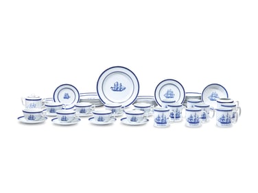 A Spode Ceramic Blue Clipper Dinner Service