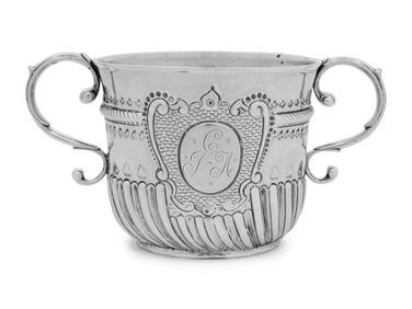 A Queen Anne Britannia Silver Caudle Cup