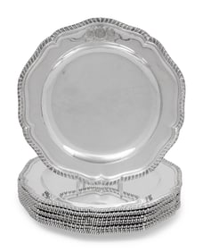 A Set of Ten George III Silver Dinner Plates