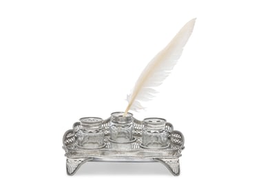 A George III Silver and Cut-Glass Ink Stand