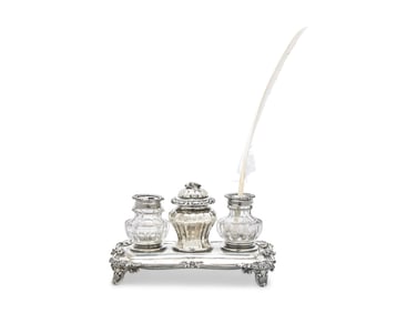 A William IV Silver and Glass Ink Stand