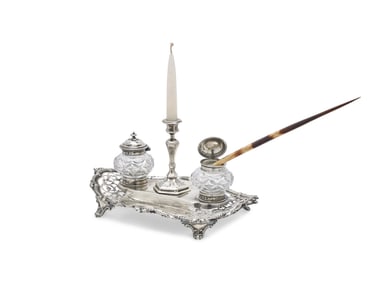 A Victorian Silver and Cut Glass Inkstand