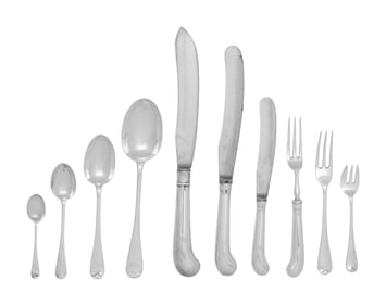 A Large Assembled English Silver Flatware Service