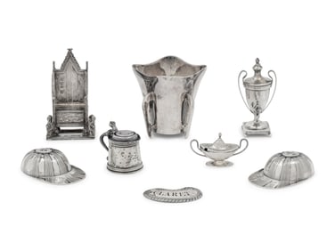 A Collection of Eight English Silver Miniature and Diminutive Articles