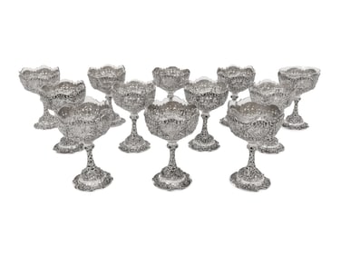 A Set of Twelve German Silver Wine Stems