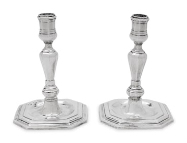 A Pair of Spanish Silver Candlesticks