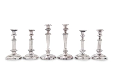 A Group of Six Silver-Plate Candlesticks