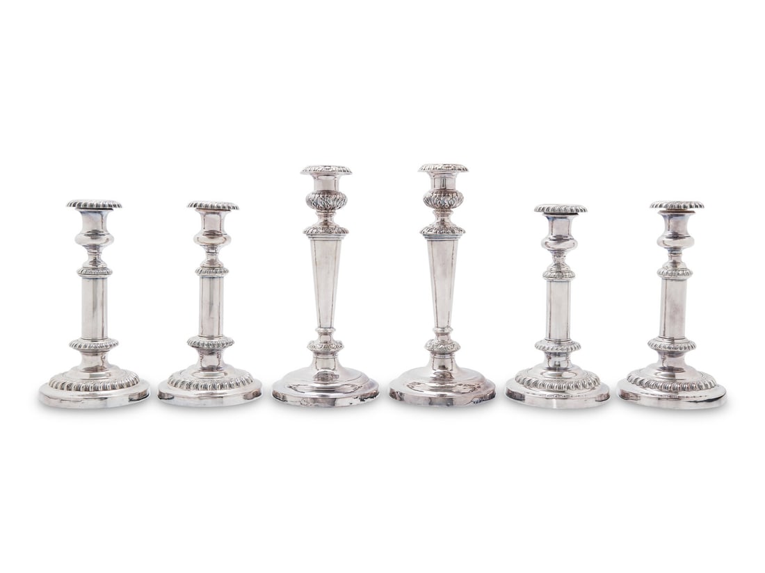 A Group of Six Silver-Plate Candlesticks (1 of 2)