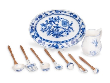 A Group of Nine Blue and White Porcelain and Ceramic Serving Articles