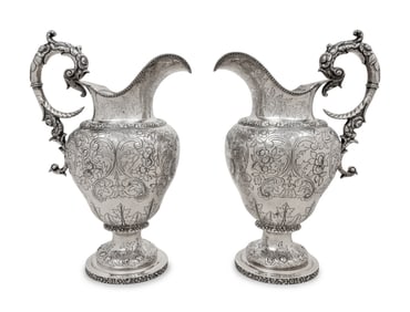 A Pair of American Coin Silver Presentation Ewers