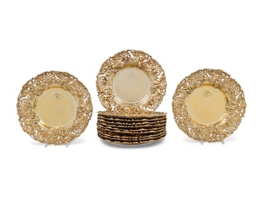 A Set of Eleven American Silver-Gilt Reticulated Plates