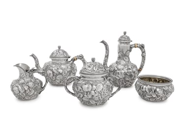 An American Silver Repoussé Five-Piece Tea and Coffee Service