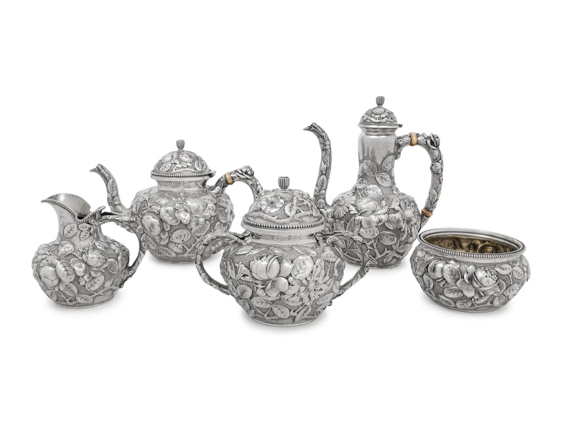 An American Silver Repoussé Five-Piece Tea and Coffee Service (1 of 4)