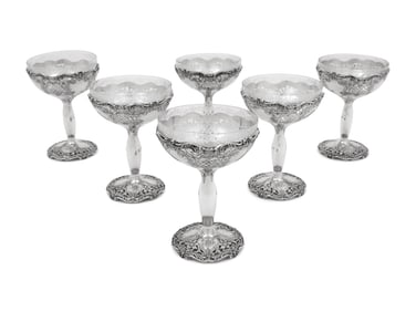 A Set of Six American Silver Wine Stems