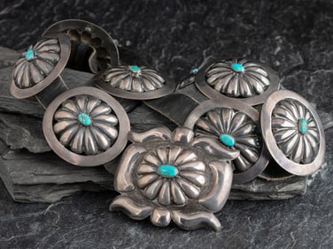 Frank Patania, Sr., Attributed (American, 1899-1964) Southwestern-style Silver and Turquoise Concha