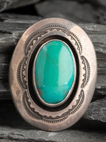 Elias Perez Martinez (American, 1926-2004) Sterling Silver and Turquoise Shadowbox Pendant/Pin