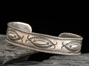 Early Slender Navajo Stamped and Chiseled Ingot Cuff Bracelet
