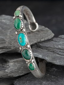 Early Navajo Ingot and Turquoise Cuff Bracelet