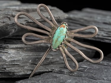 Early Navajo Ingot and Turquoise Butterfly Manta Pin