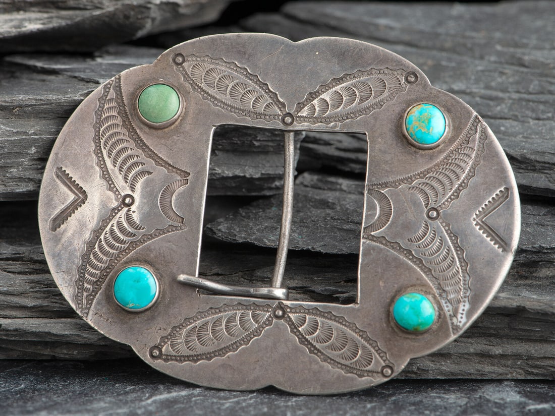 Navajo Ingot and Turquoise Belt Buckle (1 of 2)