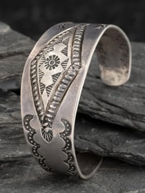 Navajo Stamped and Chiseled Cuff Bracelet