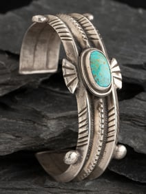 Navajo Ingot and Turquoise Cuff Bracelet