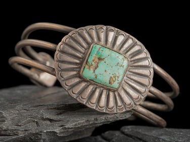 Navajo Ingot and Turquoise Cuff Bracelet