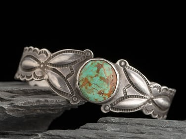 Navajo Ingot and Turquoise Cuff Bracelet