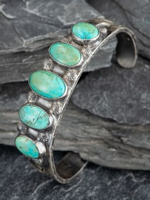 Navajo Ingot and Turquoise Cuff Bracelet